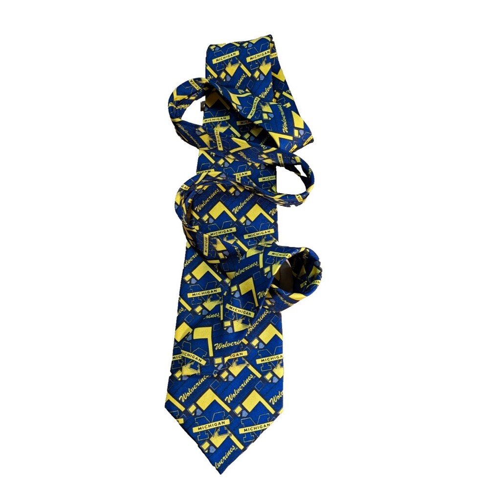 Vintage Michigan Wolverines Silk Tie - Eagle Neckwear NCAA Allover Print - Mint